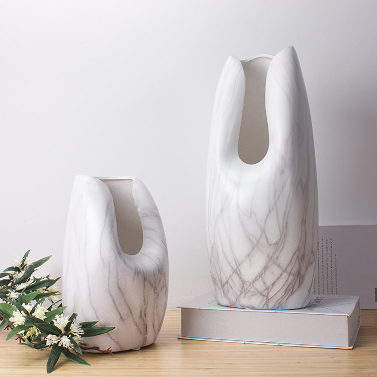 Marbled White Ceramic Vase
