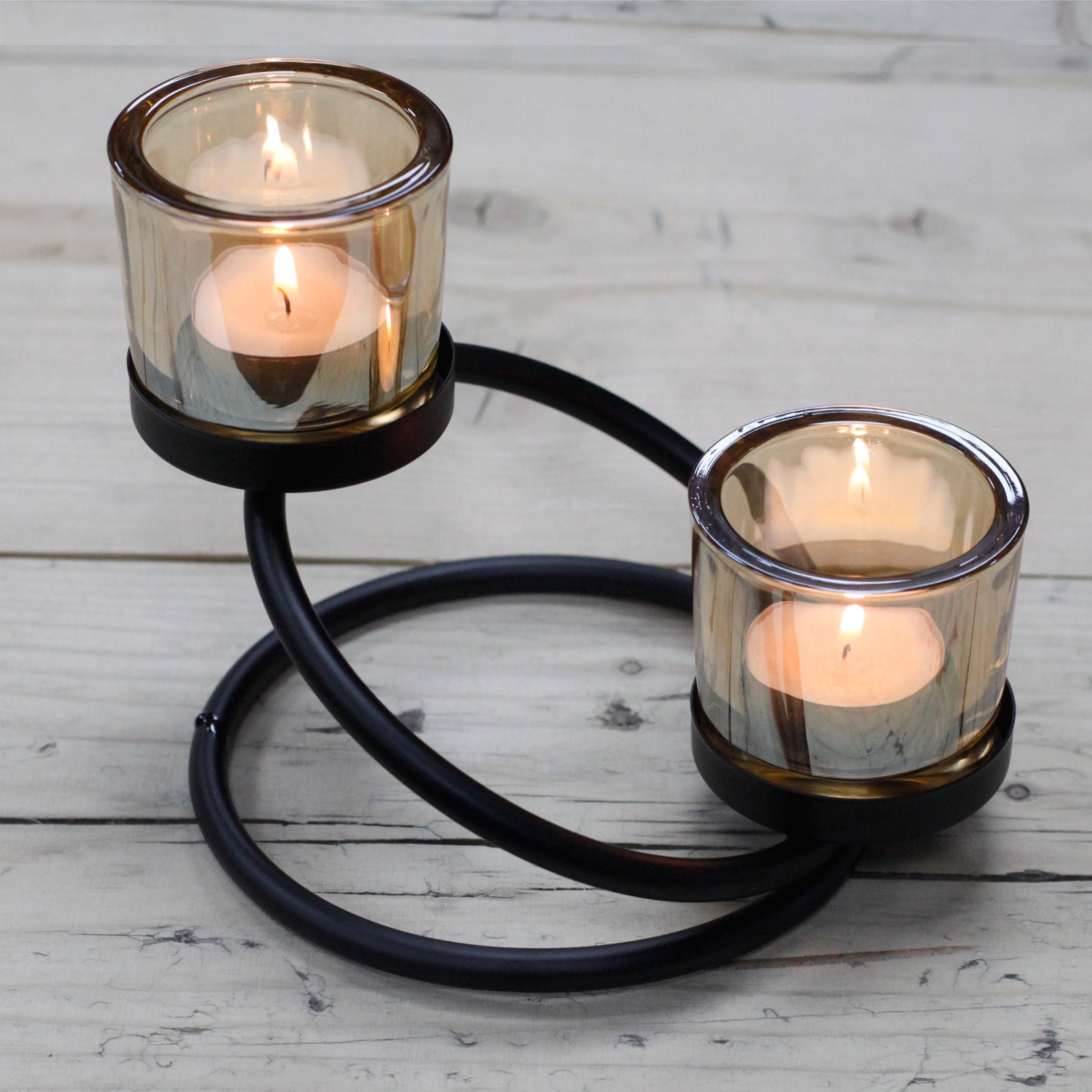 Iron Candle Holder - 2 Cup Double Step