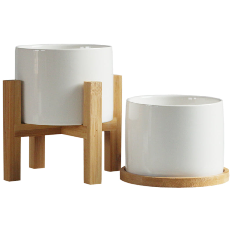 Flower Pot with Bamboo Tray Support