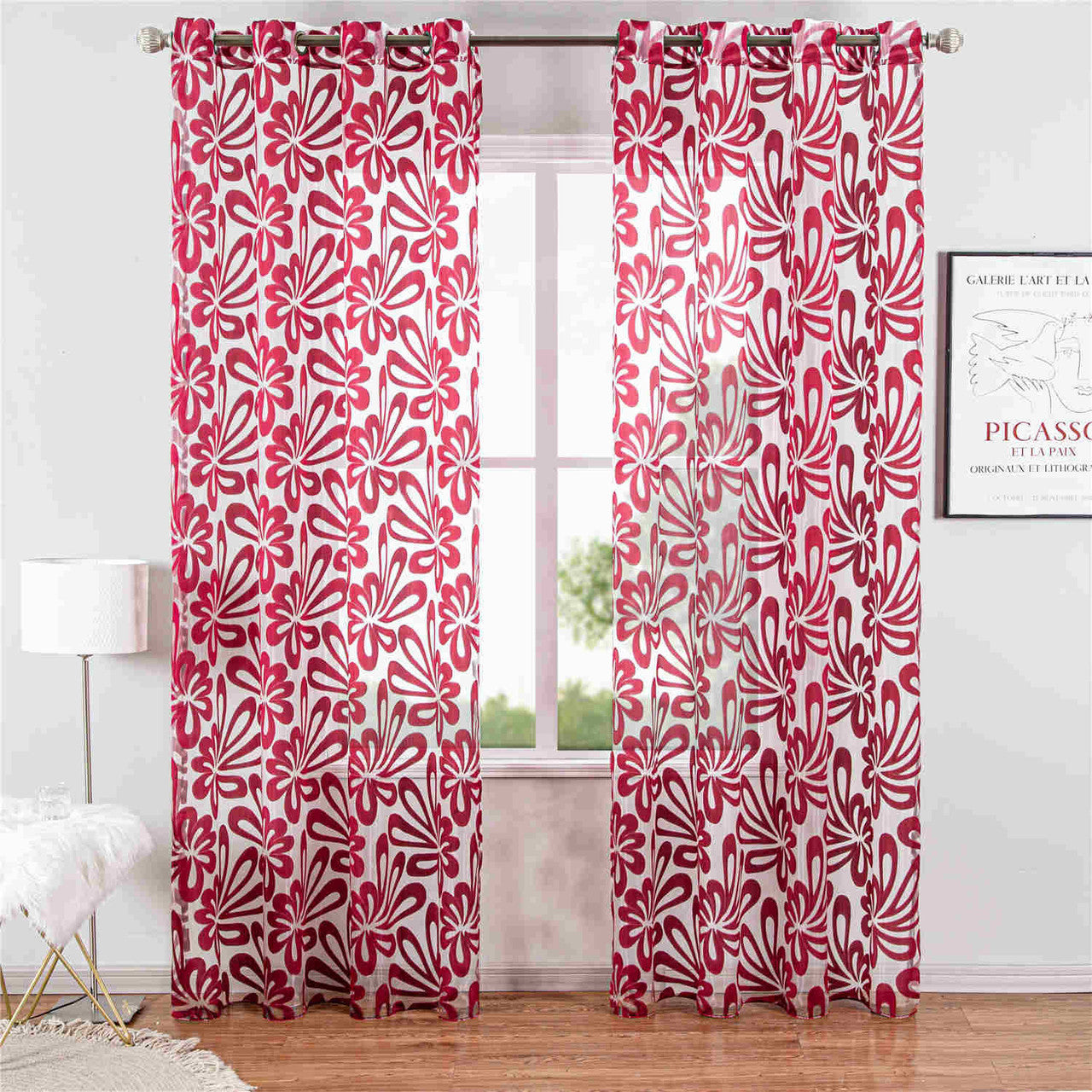 Tbilisi Red Window Sheer Curtains Panel by Dolce Mela